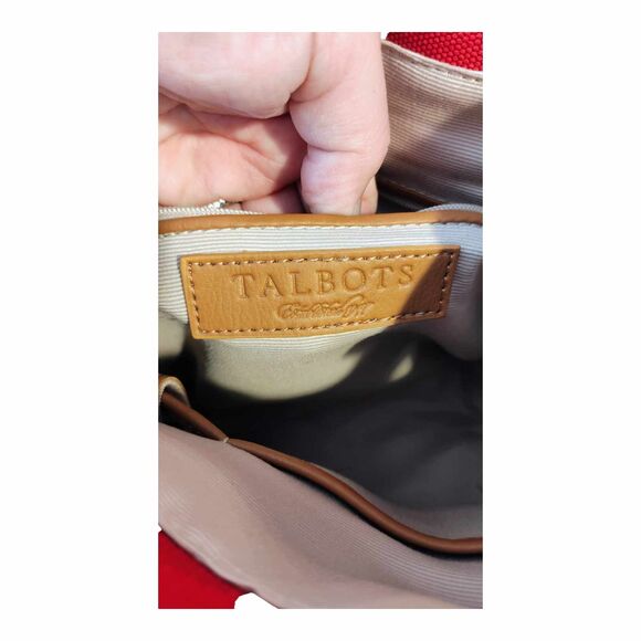 TALBOTS Red Canvas Abstract Scarf Print Design Top Handle Tote Bucket Bag EUC - Picture 9 of 15